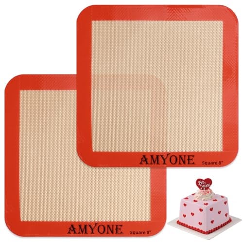 Silicone Baking Mats for 8 inch Square Cake Pan, Non-stick Reusable Cookie Sheet Liner for Baking Pan, Professional Food Grade Oven Liner Sheets Mats for Bread/Toast/Pastry/Cookie/Pie/Pizza 2 PCS 8x8