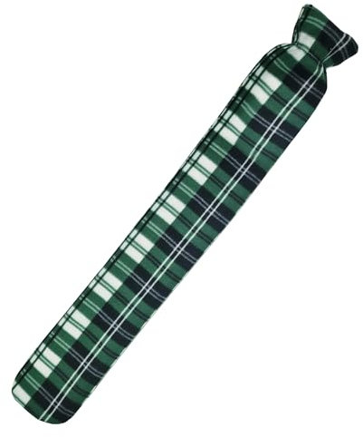 Primes DIY 2litre Extra Long hot Water Bottle with Fleece Cover Large 2 Litre Leopard Print Hot Water Bottle Wrap Around Super Soft 72 cm Design for Back, Neck, Legs (Green)