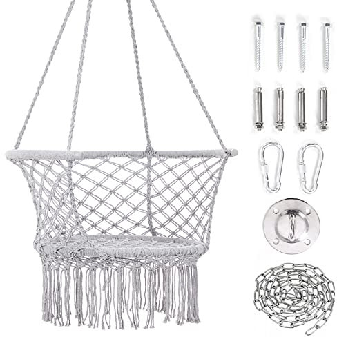 Hängestuhl bis 150 kg Hängeschaukel Hängekorb Camping 2 Farbe für Indoor & Outdoor,Garten, Wohnzimmer, Balkon Grau