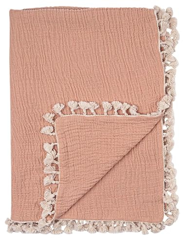 Crane Baby 6-Layer Quilt Muslin Swaddle Blanket, Soft Cotton Lightweight Nursery and Stroller Blanket for Baby Boys & Girls, Copper, 30 X 40
