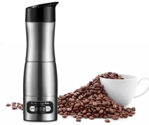Cafetiere Portable 150 Ml, Machine à Espresso Portative DC 12V 24V, Café Portable en Acier Inoxydable pour Les Conducteurs de Passagers de Voyage à Long Terme, Cadeau pour Les Amateurs de Café