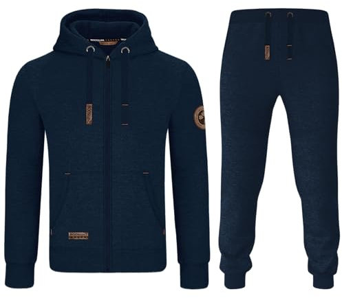 MOOSELINE Herren Jogginganzug Trainingsanzug Sportanzug mit Leder Patch (3XL, Navy Blue)
