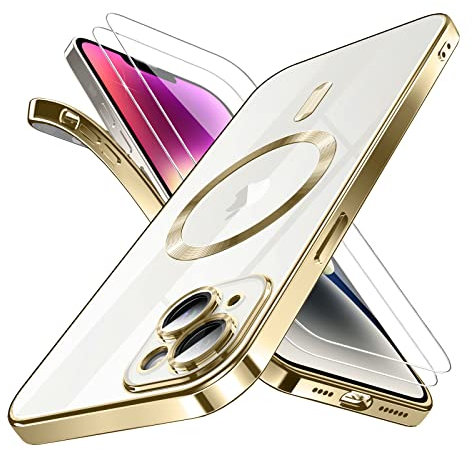 DOSNTO Magnetic Clear for iPhone 14 Plus Case with MagSafe [Original iPhone Exterior] [Integrated Camera Cover] Silicone Cover Slim Thin [Non-Yellowing] Anti-Fingerprint Scratch Wireless Charging