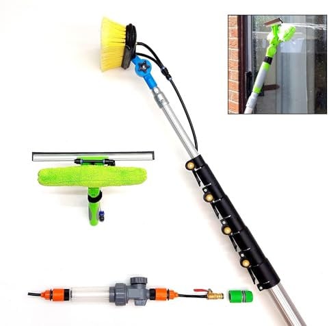16ft-20ft-24ft Telescopic Water Fed Window Cleaning Pole, Solar Panel Conservatory Roof Cleaner, Extendable Extended Extension Brush Kit