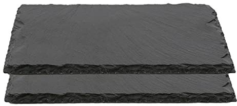 Plato Llano de Pizarra Natural, Fuentes de Cocina, Platos para Sushi, Plato de Pizarra, Bandejas para Servir Alimentos Quesos, Tapas Sushi, Negro, Tablas de Piedra 32 x 24 x 0,8 cm, 2 Unidades
