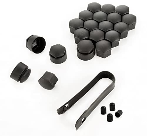LST 20x Sechskant Radschraube Abdeckkappen Set 17 mm schwarz matt Anti-Diebstahl