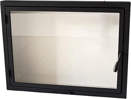 Puerta horno 70 x 50 cm, puerta chimenea con cristal para horno pizzero, hierro fundido. Sentido de apertura: izquierda | El mango está a la derecha.