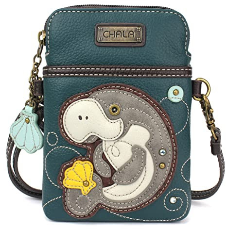 CHALA Handy-Umhängetasche für Damen, PU-Leder, Leinen, mehrfarbig, Handtasche mit verstellbarem Riemen, Seekuh - Türkis, Einheitsgröße