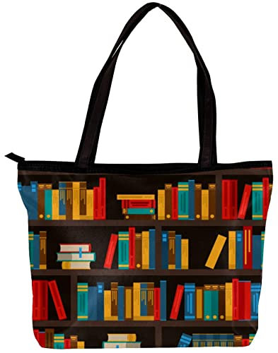 TBOUOBT Tote Bags Handtaschen für Damen Top Handle Damen Umhängetaschen,Welttag des Buches Cartoon Bücherregal Muster