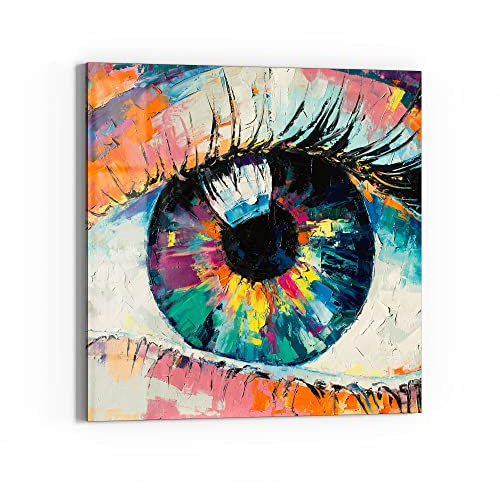 DEQORI Glasbild Acrylglas | Motiv Auge in bunten Ölfarben | quadratisch einteilig 50x50 cm | schöne Dekoration | Wandbild für Wohnzimmer, Schlafzimmer, Flur & Küche | moderne Wanddeko