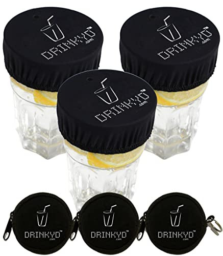 DRINKYD™ Antidrogenschutz fürs Glas - Waschbar und Wiederverwendbar - mit Schlüsselanhänger zur Aufbewahrung (3 Pack, Schwarz)
