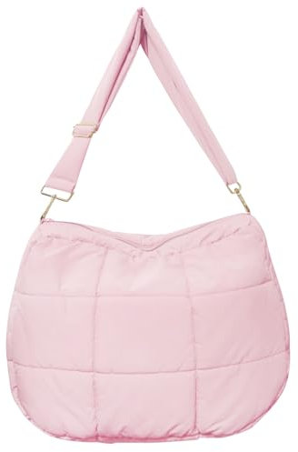 NAARIIAN Gesteppte Tragetasche für Damen, leichte Hobo Crossbody Umhängetasche, gepolsterte Daunen, Baumwolle, große Handtasche, Pink