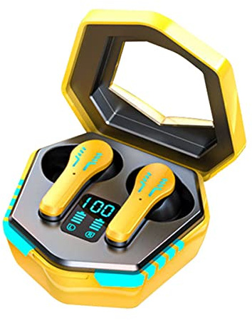 QQY Wireless Bluetooth Earbuds, N35 Earphone Low-latency Gaming Wireless 5.2 Headset Binaural In-ear Cool Game Headsets Stereo Earbuds (Yellow)