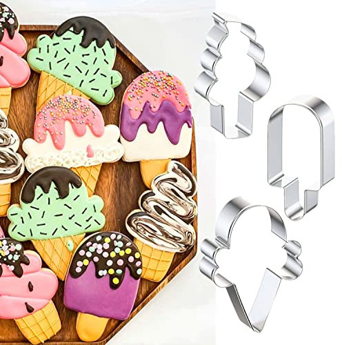 Ice Cream Cookie Cutters, Summer Ice Cream Cone Cookie Cake Mold Bakery Supplies, Stainless Steel Metal Molds Cutters for Making Biscuits