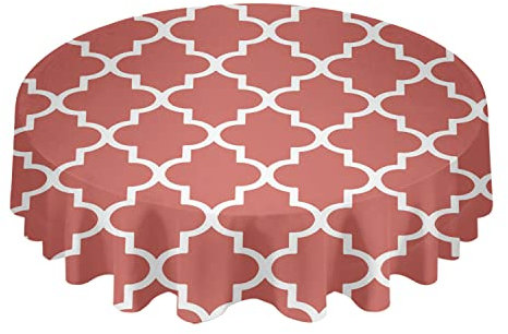 Party Tischdecken 152cm Geometrisches Muster Marokkanisches Quatrefoil Pink Wachstischdecke Pflegeleicht Wachstuch rutschfeste Wachstuchtischdecke Für Indoor Garten Jubiläum