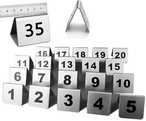 Zahlentisch für Restaurants und Cafés, Tischnummern von 1 A 25 bis 1 A 50, Edelstahl, Hochzeitstischnummern, mit Ständer