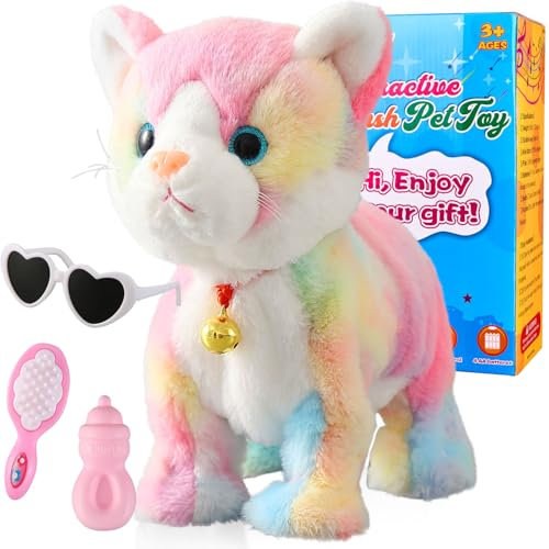 Bunte graue Roboter-Katze, Plüschkatze, Stofftier, interaktive Katze, Miau, Kätzchen, Touch-Steuerung, elektronische Katze, Haustier, Roboter-Katze, animiertes Spielzeug, Katzen für Mädchen, Baby,