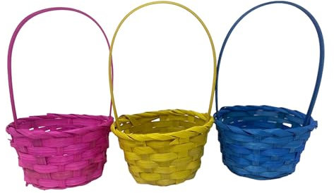 3x Osterkorb mit langem Henkel 3 Farben Bast Ostern Osterkörbchen ohne Deko! Ostereier suchen je ca 14cm Durchmesser und25cm Höhe inkl Henkel