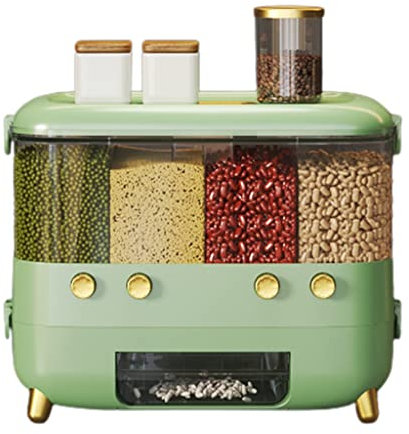 LLXBFNMC Contenitore per cereali secchi da 11 libbre, contenitore per cereali da cucina a 4 griglie, secchio per riso con misurino, per cereali, snack, chicchi di caffè, cibo per cani