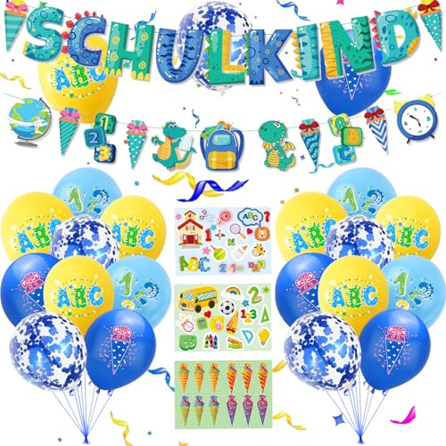 YOUYIKE Party Deko Luftballons, 20 pcs Balloons, Luftballons mit Alphanumerischem Muster, Ballon Girlande, Geburtstagsdeko Junge, für Luftballons Kindergeburtstag(Blau)