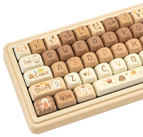 COOMICKEY Lot de 130 touches en PBT Kawaii - Sublimation par teinture - Profil MOA - Pour claviers mécaniques Cherry Gateron MX 60 %, 65 %, 75 %, 100 %