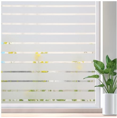 Lifetree Fensterfolie mit Streifen Sichtschutzfolie Selbstklebend Milchglasfolie ohne Klebstoff Funkeln Folie für Büro Zuhause 90X200CM
