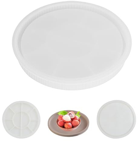 LHOEST Silikonform Tablett Teller, Rund Silikonformen Gießformen Silikon, Harz Giessform Silikon, Gießform Rundes Mit Rillen für Obstteller Fruchtteeteller, Resin Silicone Molds Tray 22,5x2,6cm