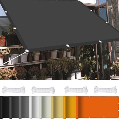 Filet d'ombrage Rideau pour Pergola 3 x 5 m 98% UV Protection,Polyester, Imperméable Toile d'ombrage avec Oeillets avec Cordons pour Patio Jardin Terrasse, Gris Foncé