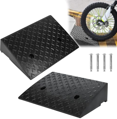 XMTECH Lot de 2 rampes de trottoir en caoutchouc de 10,5 cm de haut - Rampe de trottoir pour fauteuil roulant, rampe de seuil de porte pour voiture, moto, fauteuil roulant, déambulateur