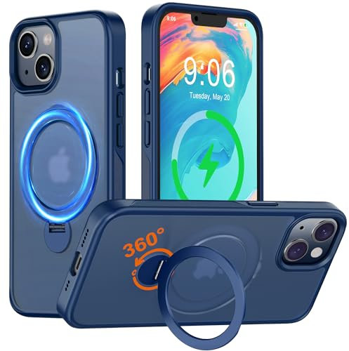 Multi-in-1 [Magnetic+ KickStand+ Ring Holder] for iPhone 13 Case/ iPhone 14 Case, Compatible with MagSafe, 360° Rotatable Stand with Military Shockproof Silicone Frame Protection Magnetic Cover, Blue