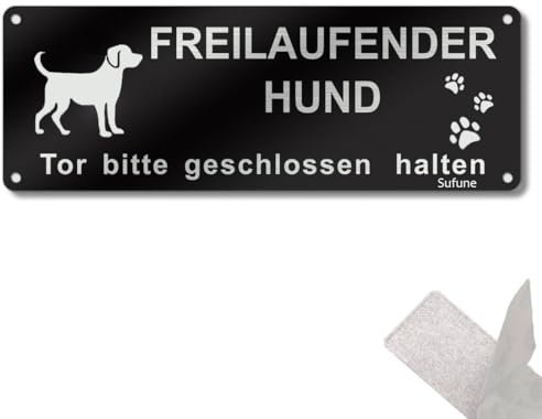 Vorsicht Freilaufender Hund Schild Tor Bitte Geschlossen Halten 25x9cm Aluminium Vintage Schwarz