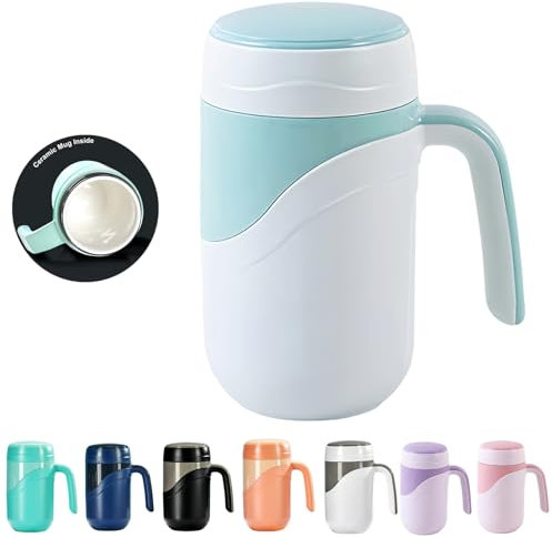 Klaraber Tasse de voyage en céramique de 350 ml avec doublure en céramique – Tasse isotherme avec couvercle anti-fuite et poignée – Parfaite pour le café ou le thé – Convient pour une utilisation à la