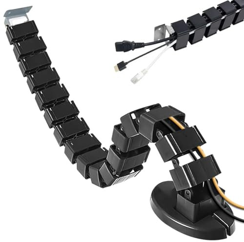 Flexible Cable Management, Spine Cable Trays for Height-Adjustable, 1300 mm Cable Management Square Cuba Slim, Flexible Desk Cable Management with Metal Base, Black Cable Duct Universal