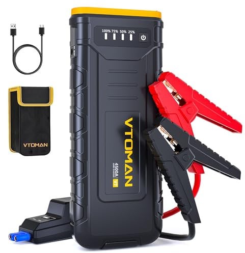 VTOMAN V7Jump Starter Power Pack 4500A (Up to 10L Gas or 8L Diesel),Car Battery Booster Jump Starter Power Bank with LED Flashlight, Fast Charging, 15V DC Port for 12V Vehicles,Motorcycle