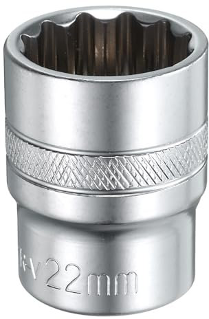 sourcing map 1/2 Drive by 22mm 12-Point Shallow Socket 38mm Length Metric Spline Socket