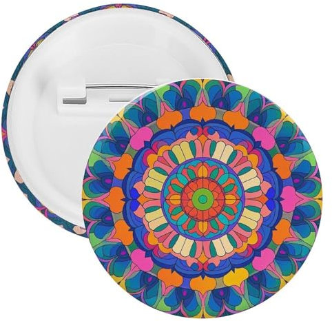 Badge rond pour homme et femme - Broche ronde unisexe - Épingle à cravate mandala colorée pour Noël, Halloween, anniversaire, accessoire de costume, 1 pièce, plastique, sans pierre précieuse, 1Pcs,