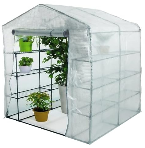 ESTO Serra da Balcone da Giardino, Corpo in Policarbonato e Telo in PVC Trasparente, Adatto per Colture Invernali, Copertura per Piante e Fiori (6 Ripiani)