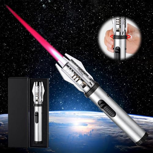 Vegena Jetflamme Feuerzeug, 20cm Sturmfeuerzeug Gas Nachfüllbar, Winddicht Langes Stabfeuerzeug, Feuerzeug Sturmfeuerzeug, Abschließbar Sturmfeuerzeug für Kerzen, Grill, Küche(Ohne Butangas) (Silber)