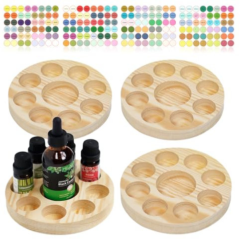 Honicemar 9 - Hole Wooden Round Essential Oil Holder Aromatherapy Organizer Essential Oil Bottles Display Rack & Storage Stand Holder - 4Pcs, Suitable for Home/Spa/Vanity Table/Office