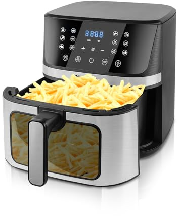 MalTec Heißluftfritteuse fettfrei AirFryer1800W-7L Gross Vorschaufenster 12 Programme Schwarz LED-Touchscreen