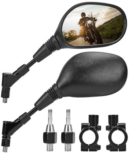KEMIMOTO Motorrad Spiegel für 22mm Lenker, E24 Zertifizierte Rückspiegel mit 10mm Schrauben, Universal Motorradroller Spiegel mit Halterung, Rückspiegel für Motorrad, Roller, Scooter, Moped usw