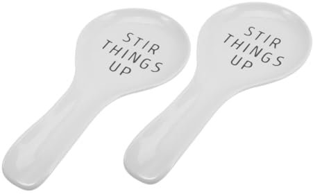 PHENOFICE Poggiamestolo Cucina in Ceramica Bianca 2 Pezzi Per Piano Di Lavoro Portautensili Supporto Utensile Poggiamestolo Portamestolo Divertente Cucina