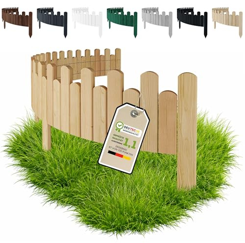 Floranica Rasenkante Holz Beeteinfassung 200 x 40 cm Welle Natur | Flexibler Rollborder aus Kiefernholz für Beet, Rasen und Wege in Staketenzaun-Optik – naturbelassen, unbehandelt