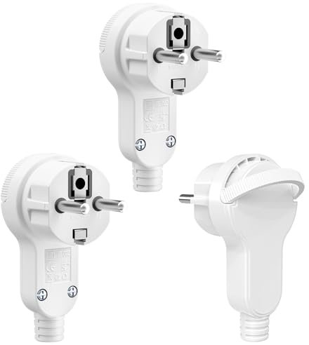 3 Pièces Prise Extra Plate Fiche Plate 250V 16A avec Poignée Rabattable et Protection Contre la Torsion du Câble, Fiches Schuko Prise Electrique Contact de Terre pour câbles électriques 1,5 mm² IP20