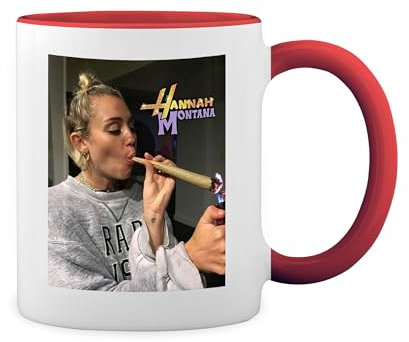 Hannah Montana Smoking Weed Miley Weiße Tasse Mug mit roten Felgen und Griff