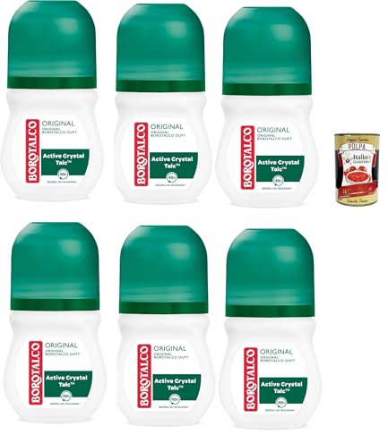 Borotalco, Original Deo Roll-On mit Talkum mit aktiven Kristallen, dreifacher Trockenschutz, ohne Alkohol, Duft von Borotalco – 6 Stück à 50 ml + Italian Gourmet polpa 400g