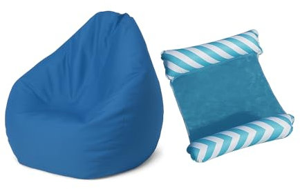 DreamNest Pack Été : Housse de Pouf (100cm) Étanche + Matelas Flottant Piscine | Outdoor Bean Bag Cover sans Remplissage + Chaise Gonflable Plage Piscine – Relaxation Jardin & Eau