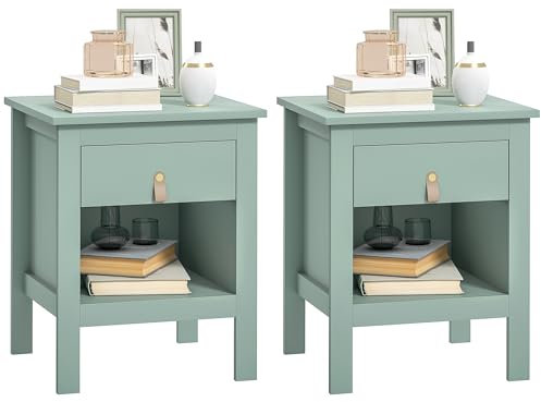HOMCOM Nachttisch, 2 Stück, Nachttisch mit Schublade und offenem Fach, moderner Stil für Schlafzimmer, Wohnzimmer, 45 x 40 x 55 cm, Grün