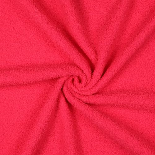Teddyplüsch-Stoff in Boucléoptik mit Fleece-Rückseite, Meterware zum Nähen z. B. für Jacken, Teddymäntel, Kinderkleidung - Meterware ab 50 cm (neon pink)
