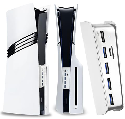 Hub USB 6 ports pour console PS5 Pro & PS5 Slim Console Disque/numérique, ports USB supplémentaires haute vitesse pour accessoires PS5 Slim Pro, adaptateur répartiteur PS5 avec 4 USB 2.0 + 1 port de